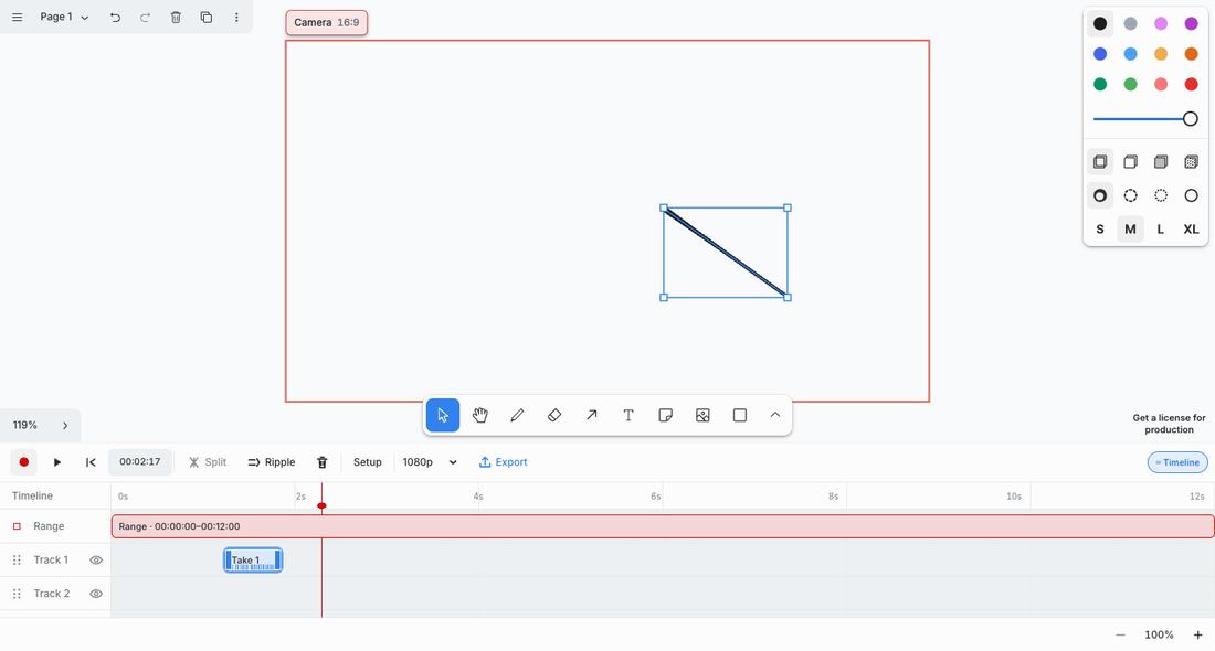 Version 1: tldraw on top, a separate video editor strip underneath