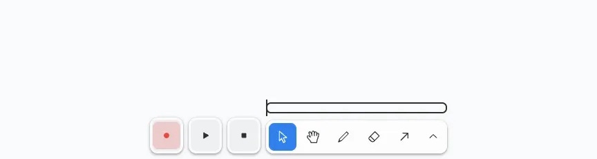 Layout 1: separate record, play and stop buttons beside the toolbar, with an outlined scrubber pill above