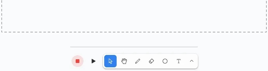 Layout 3: record and play floating at toolbar size, with a thin tldraw-style slider above