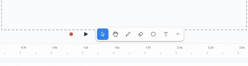 Layout 5: record and play beside the toolbar, with a time ruler of whole seconds below