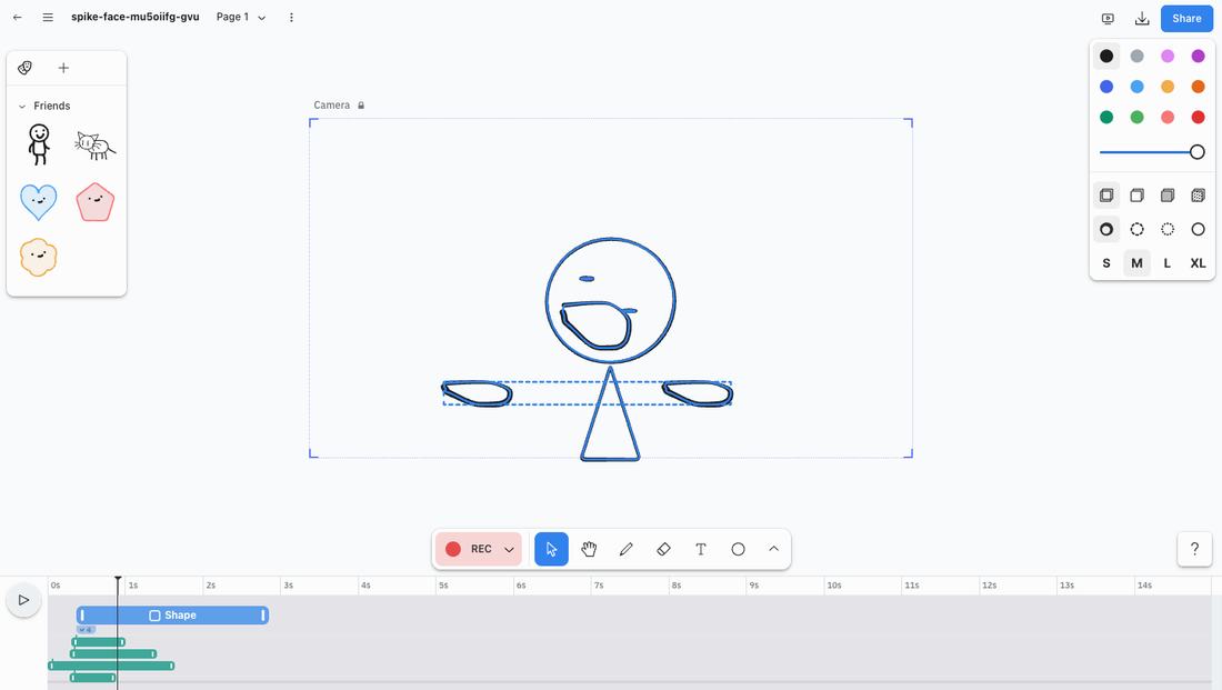 An angel drawing whose wings, eyes and mouth are animated, with its clips on one lane